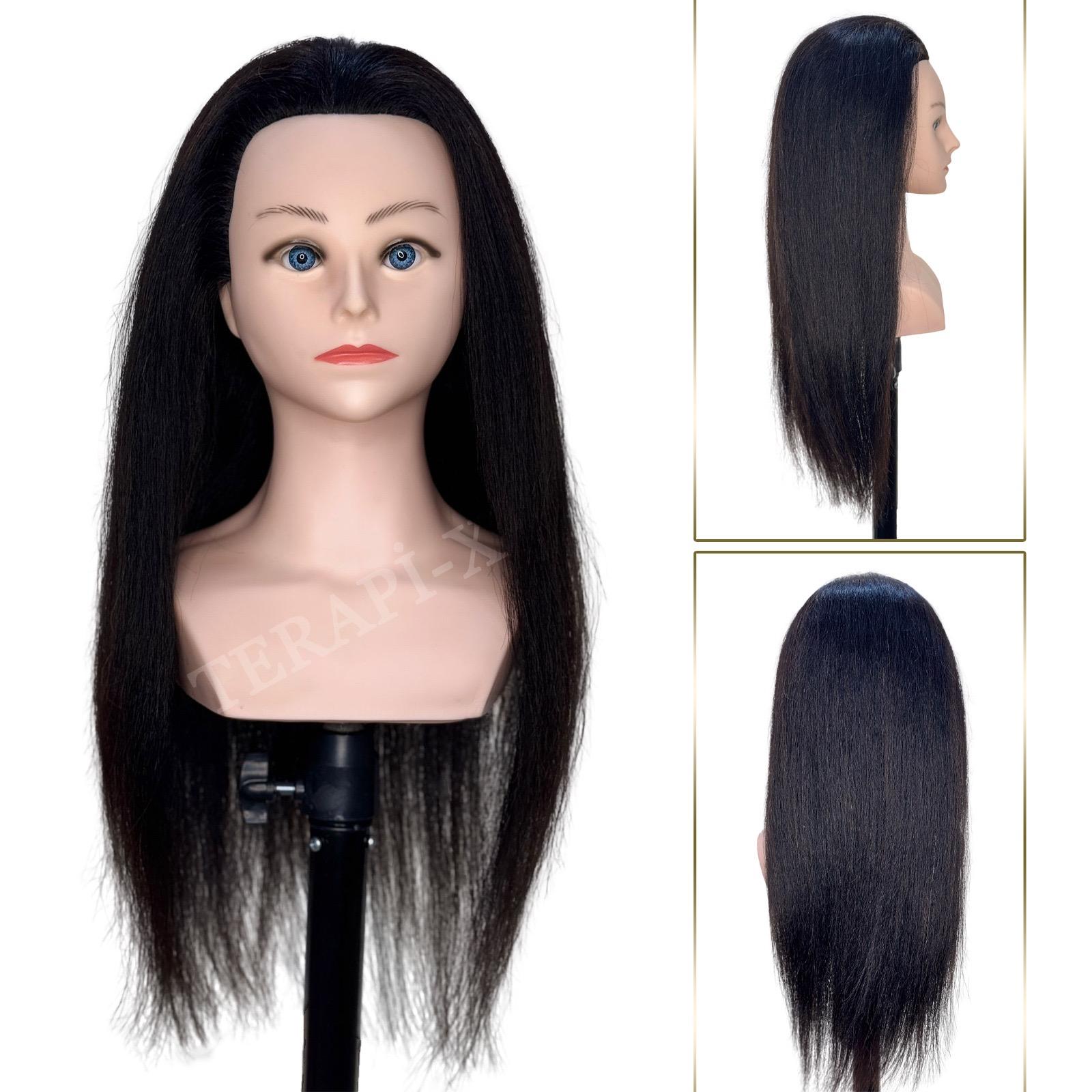 Kuaför Çalışma Mankeni (Eğitim Pupeti) Gerçek Saç 55 Cm Natural