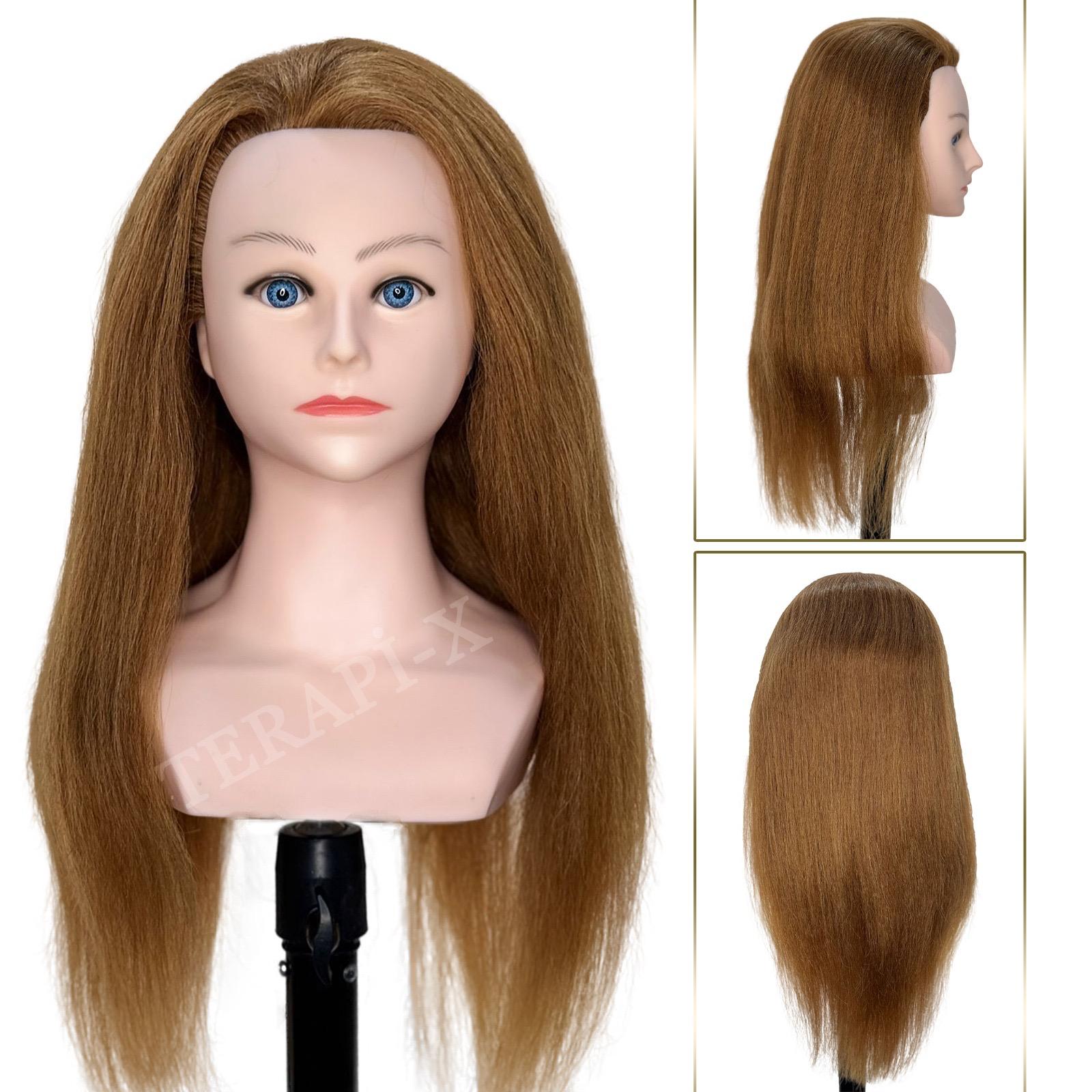 Kuaför Çalışma Mankeni (Eğitim Pupeti) Gerçek Saç 55 Cm Kahve